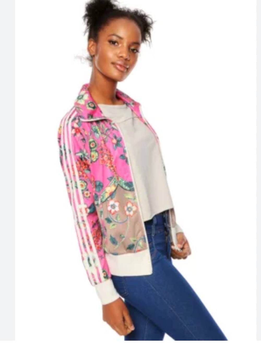 Farm rio x adidas Pink Floral Track Jacket with Tan Panels Sz S - Picture 4 of 14